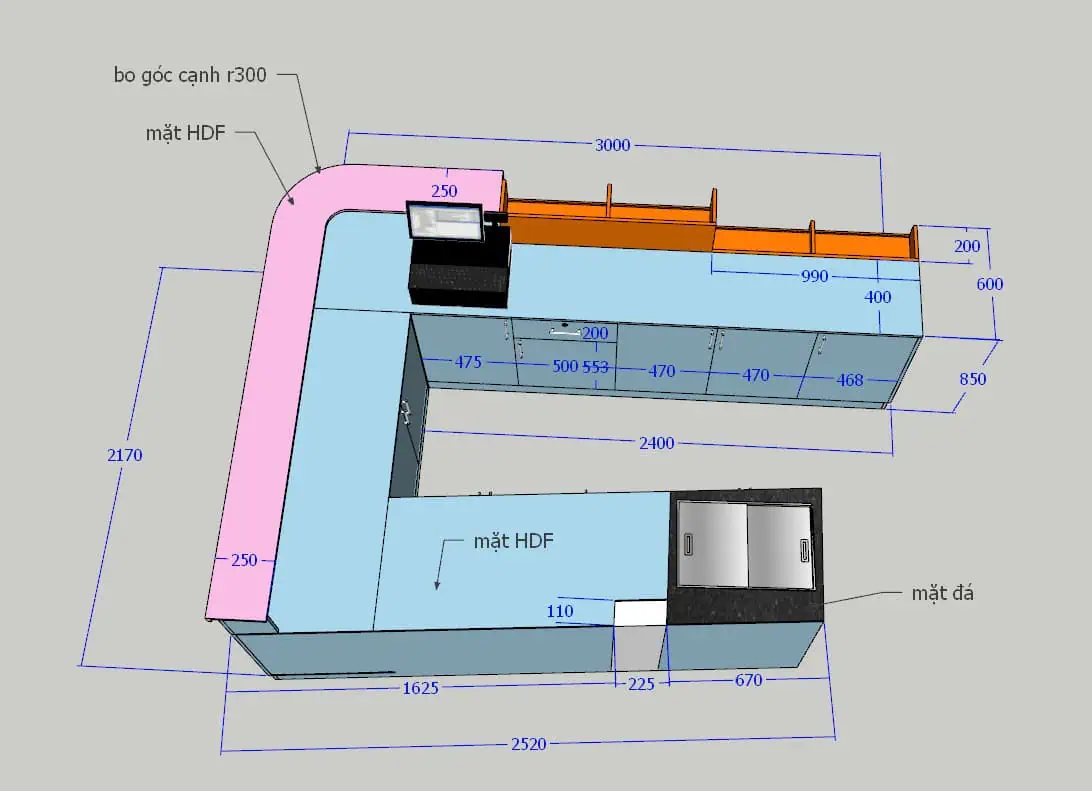 Quầy thu ngân siêu thị giá thành hợp lý uy tín TPHCM