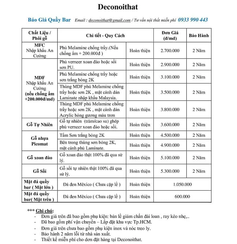 Quầy pha chế bằng gỗ