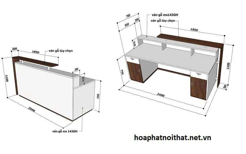 Kích thước quầy lễ tân tiêu chuẩn