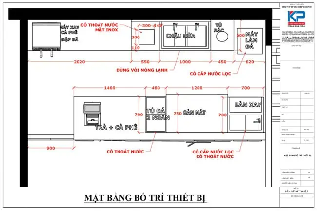 Bố trí thiết bị trong quầy pha chế
