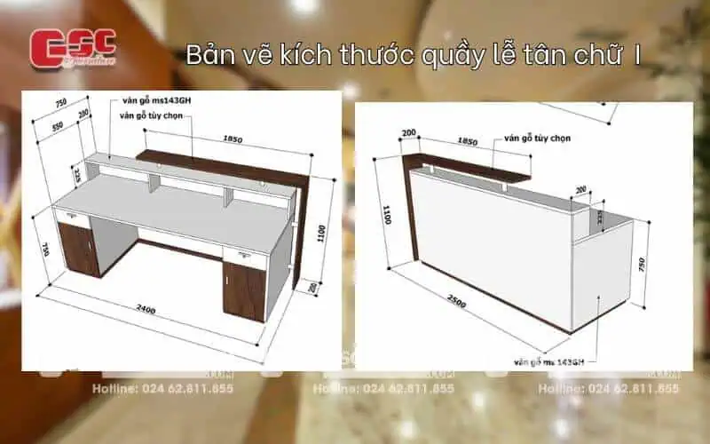Bản vẽ chiều cao quầy lễ tân