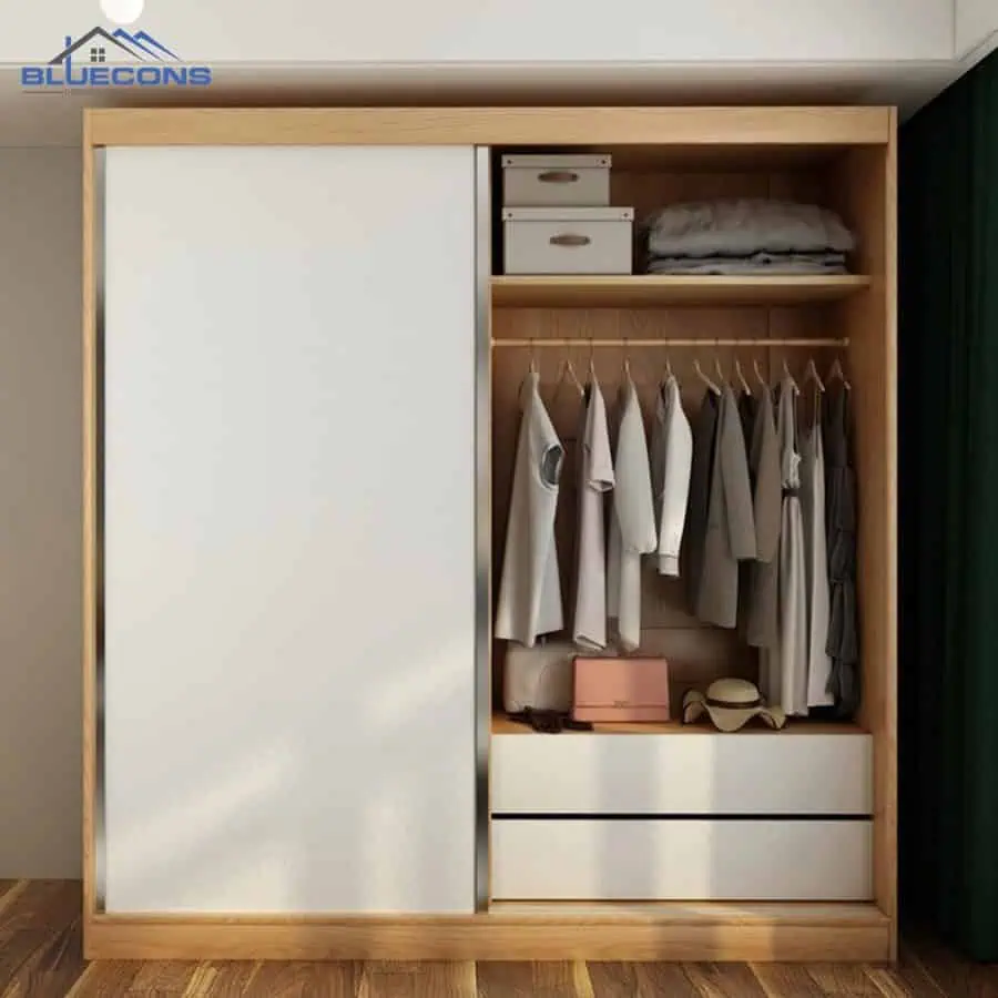 Đóng tủ quần áo theo yêu cầu đẹp, giá rẻ, thiết kế miễn phí tại Bluecons 15 Đóng tủ quần áo cánh lùa đơn giản