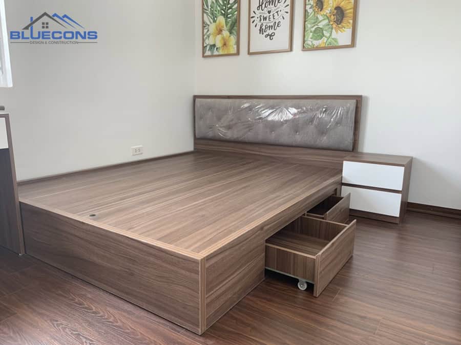 Xưởng Nội Thất Tphcm Bluecons Chuyên Gia Công Đồ Gỗ Giá Tốt, Uy Tín 8 Giường ngủ gỗ công nghiệp với vân gỗ đơn giản nhưng sang trọng