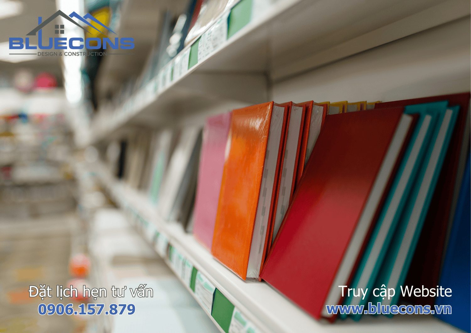 Thi công shop văn phòng phẩm, thiết kế nhỏ gọn