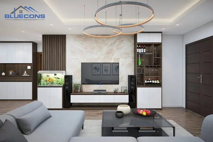 +30 mẫu Tủ Tường Phòng Khách Đẹp - Giá Rẻ Chất Lượng Cao 17 Tủ kệ tivi trang trí phòng khách đẹp mắt