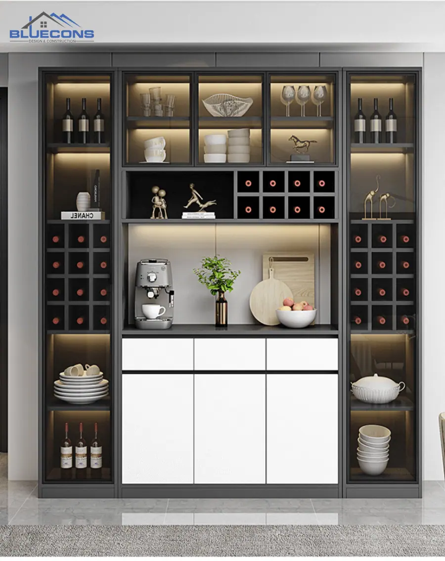 +30 mẫu Tủ Tường Phòng Khách Đẹp - Giá Rẻ Chất Lượng Cao 14 Tủ tường phòng khách gỗ công nghiệp cửa kính