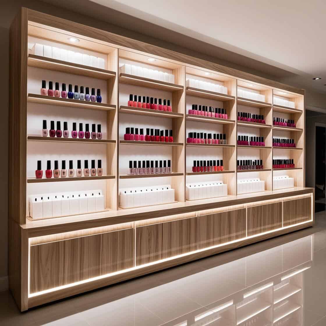 kệ trưng bày nail thiết kế gỗ sang trọng dài 6m cao 3m màu trắng hiện đại_ (11)
