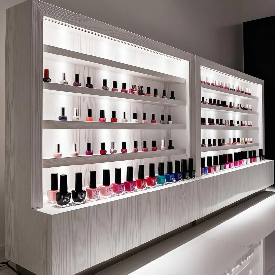 Kệ Trưng Bày Nail Thiết Kế Gỗ Sang Trọng 13 kệ trưng bày nail thiết kế gỗ sang trọng dài 6m cao 3m màu trắng hiện đại_ (12)