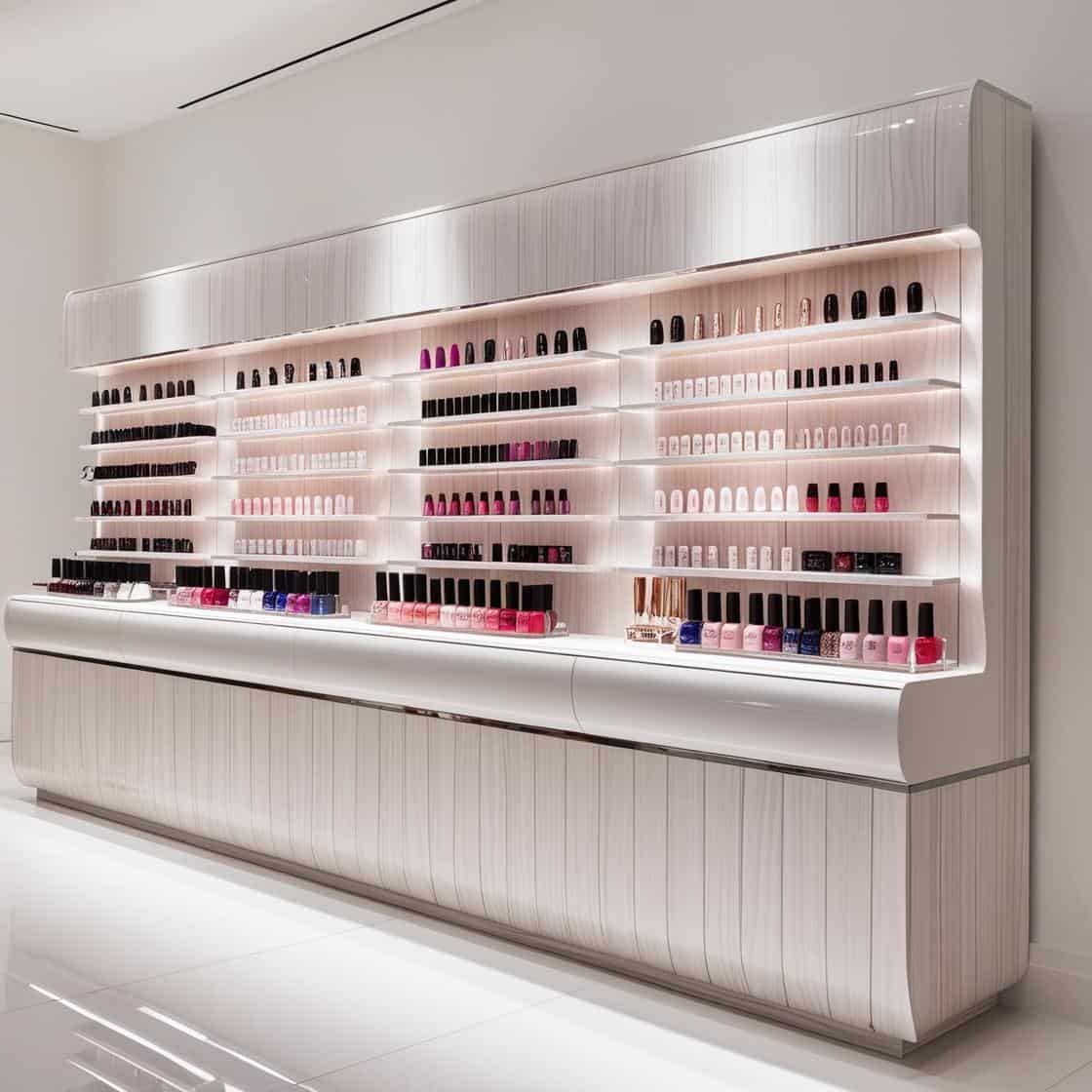 kệ trưng bày nail thiết kế gỗ sang trọng dài 6m cao 3m màu trắng hiện đại_ (3)