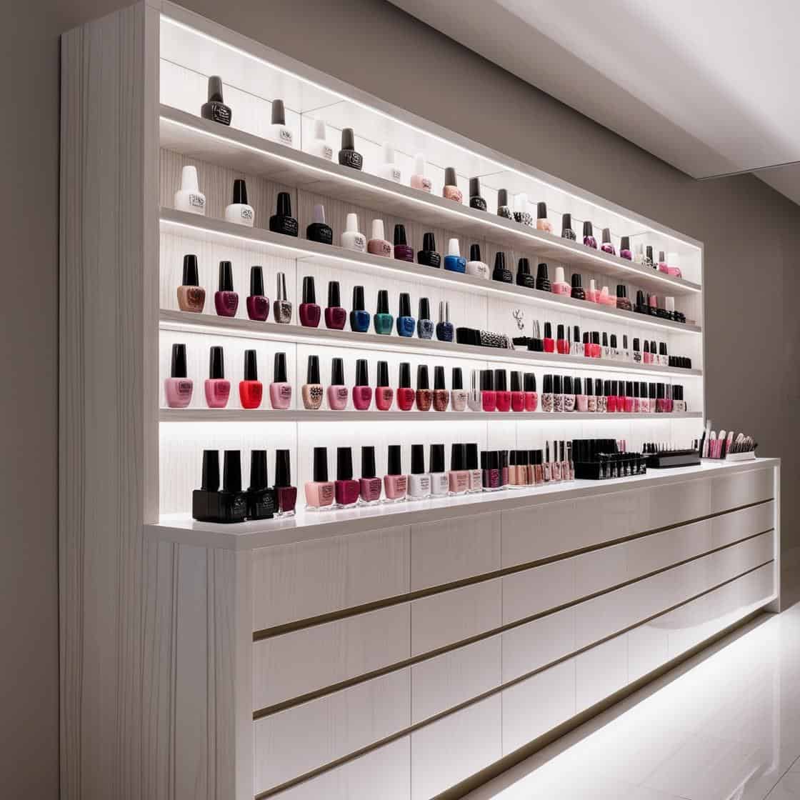 kệ trưng bày nail thiết kế gỗ sang trọng dài 6m cao 3m màu trắng hiện đại_ (8)