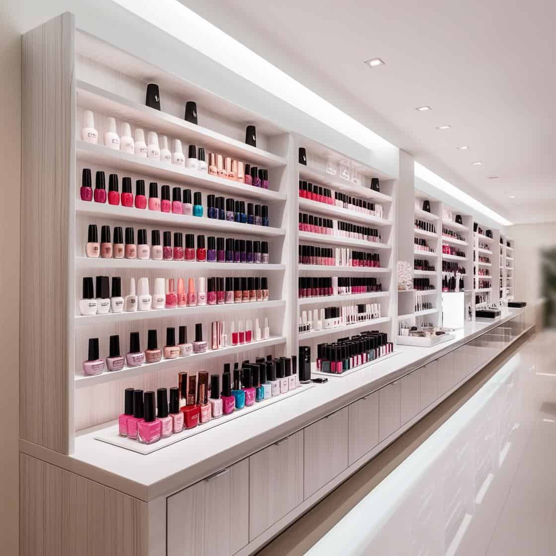 kệ trưng bày nail thiết kế gỗ sang trọng dài 6m cao 3m màu trắng hiện đại_ (9)