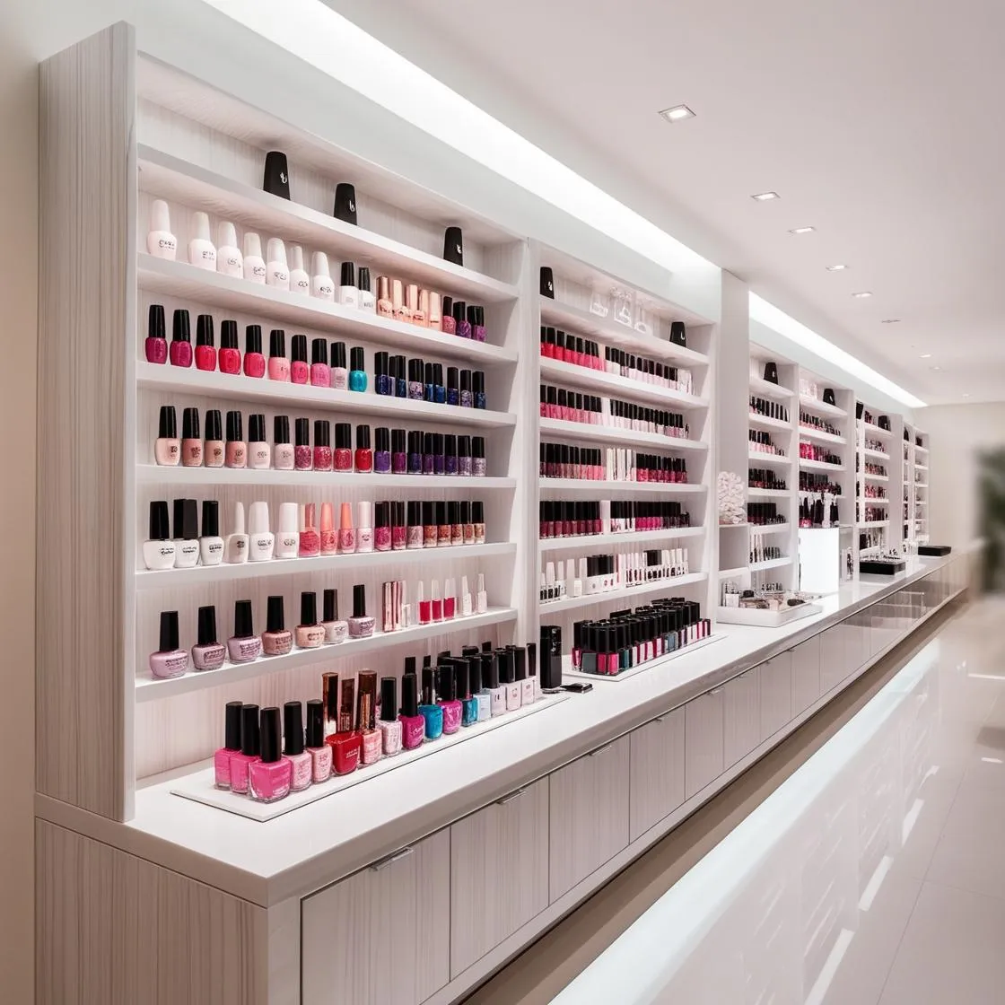 Kệ Trưng Bày Nail Thiết Kế Gỗ Sang Trọng 10 kệ trưng bày nail thiết kế gỗ sang trọng dài 6m cao 3m màu trắng hiện đại_ (9)