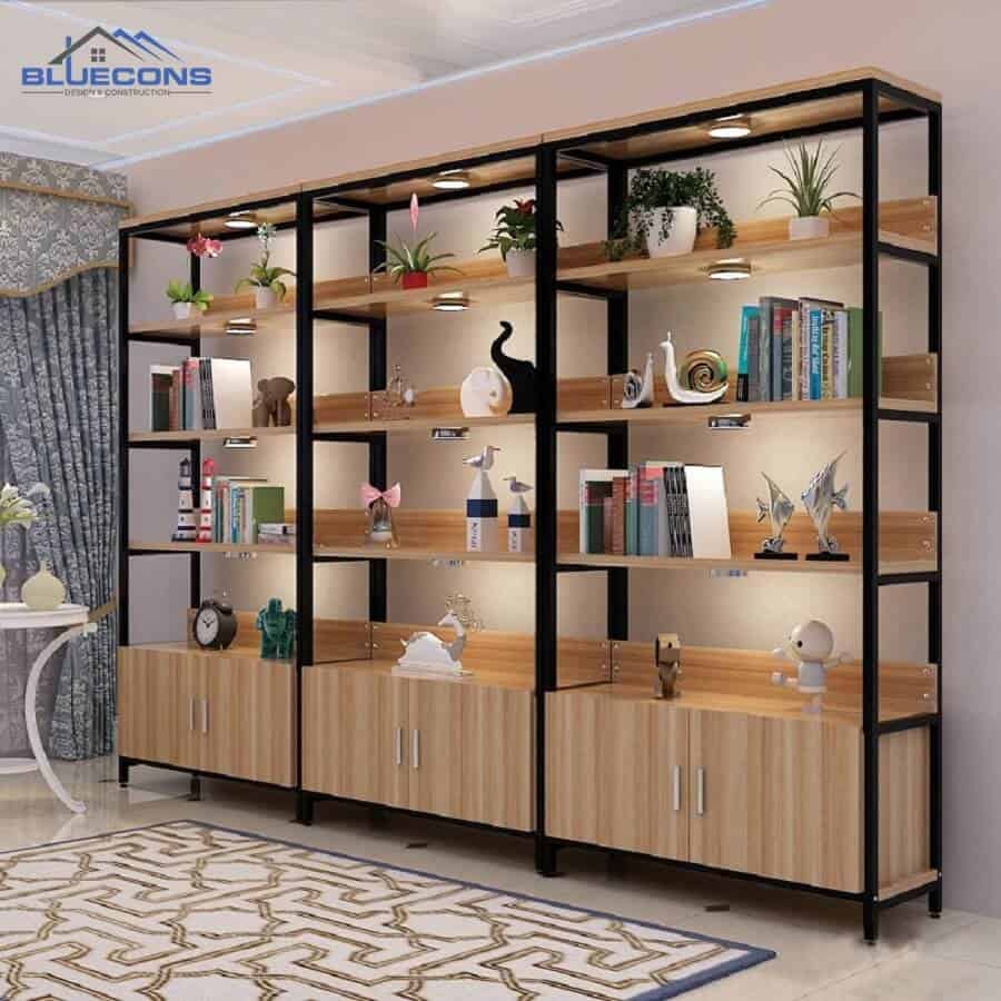 Kệ trưng bày sách báo bằng gỗ
