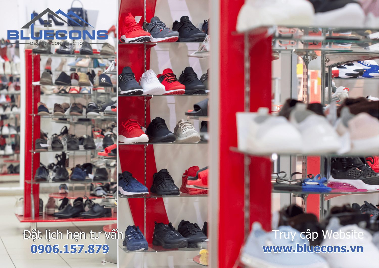 Thi công shop giày dép túi xách nam nữ