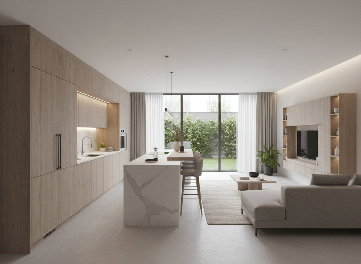 Khong Gian Bep Nha Pho 2025 Ket Noi Phong Khach Tu Bep Chu L Mat Da Trang Van May