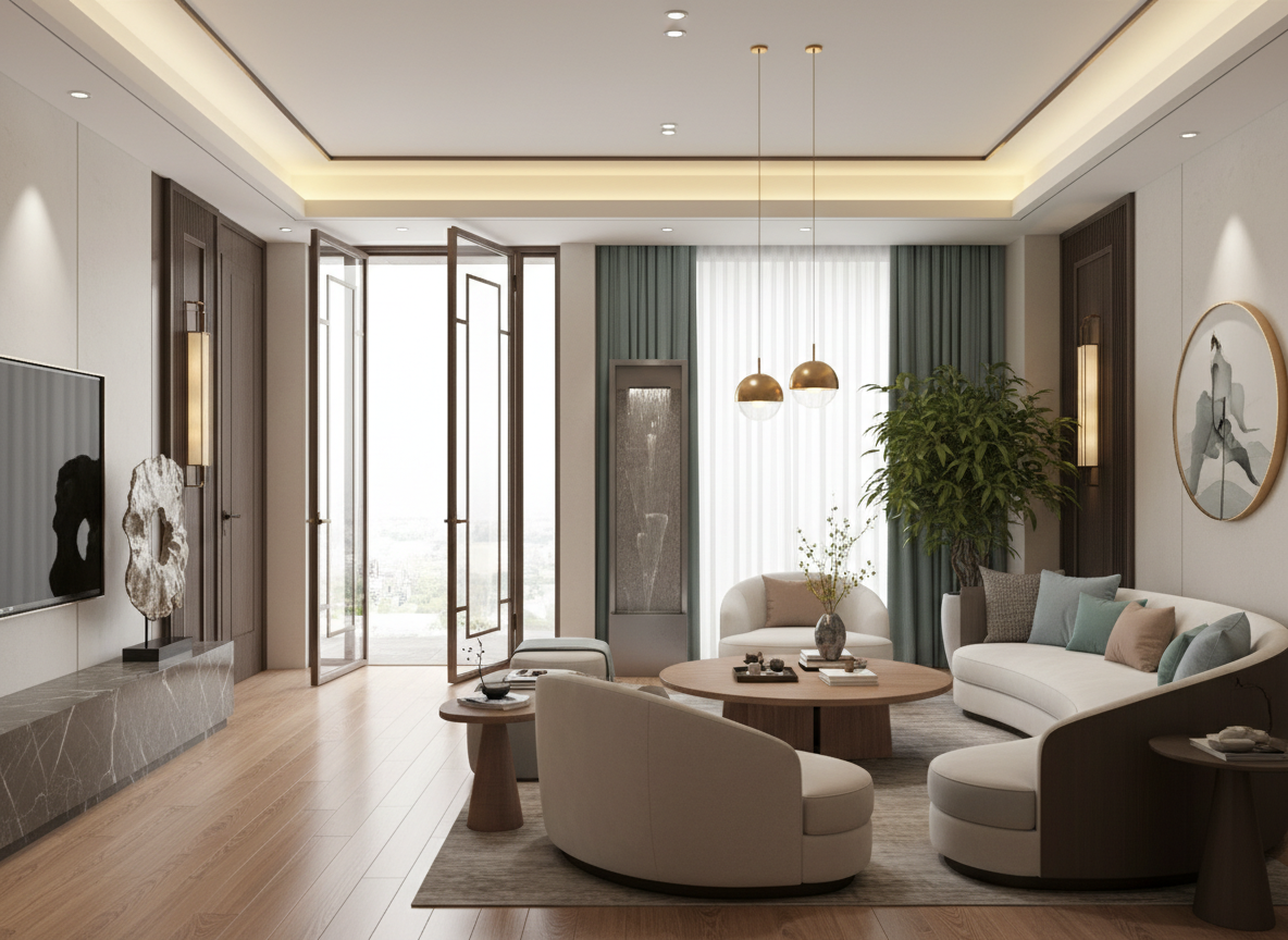 Khong Gian Phong Khach Nha Pho Chuan Phong Thuy Cua Chinh Hut Sang San Go Am Ban