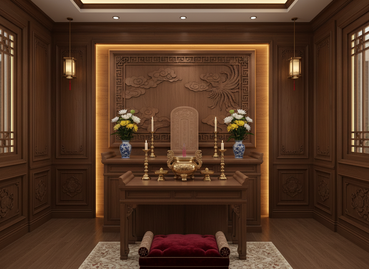 Khong Gian Phong Tho Nha Pho Tan Co Dien Trang Nghiem Go Tu Nhien Mau Nau Tram Hoa Khong Gian Phong Tho Nha Pho Tan Co Dien Trang Nghiem Go Tu Nhien Mau Nau Tram Hoa