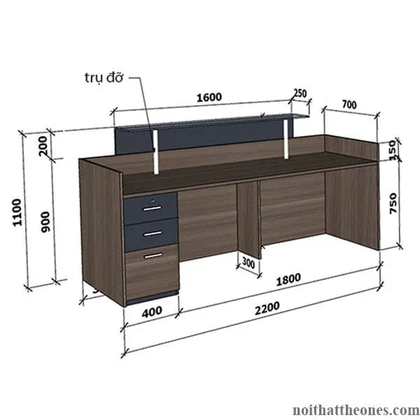 Kích thước bàn lễ tân chữ U