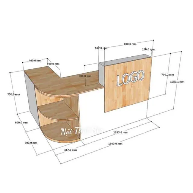 Quầy lễ tân chữ L bằng gỗ tự nhiên