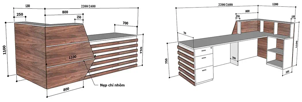 Quầy lễ tân góc chữ L cao cấp