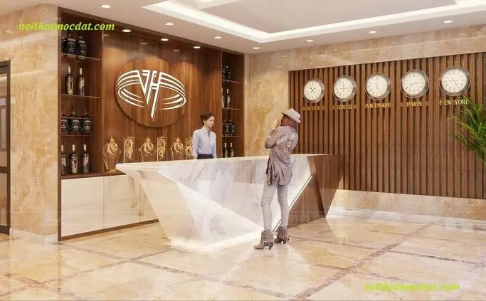 Quầy lễ tân bằng kính sang trọng