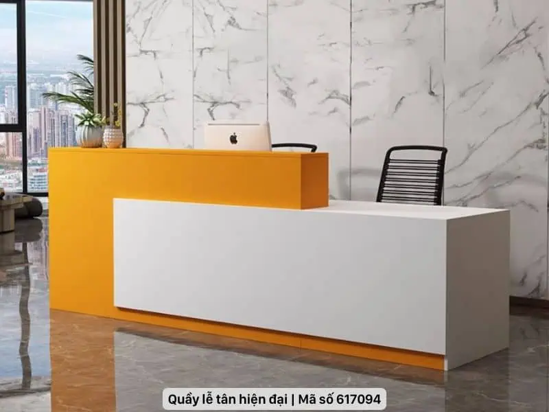 Quầy lễ tân trắng đen hiện đại