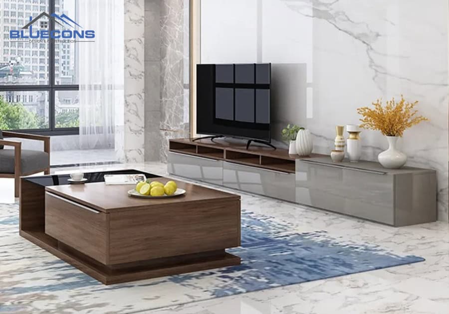 Mẫu tủ gỗ công nghiệp phòng khách hiện đại