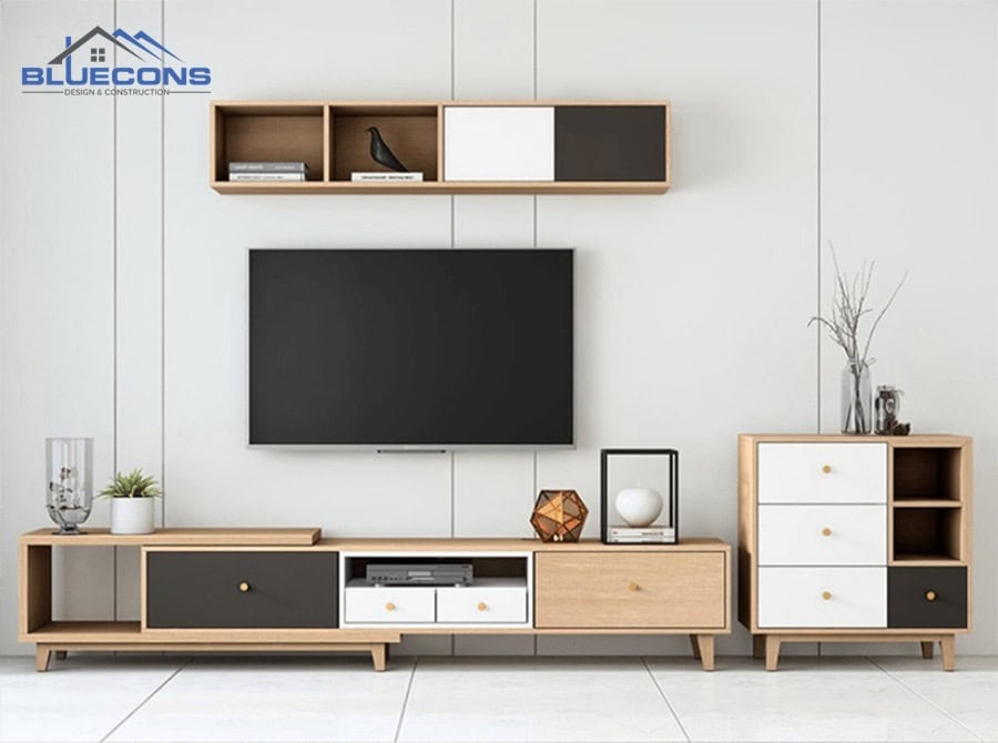 Mẫu tủ gỗ phòng khách hiện đại tại Bluecons