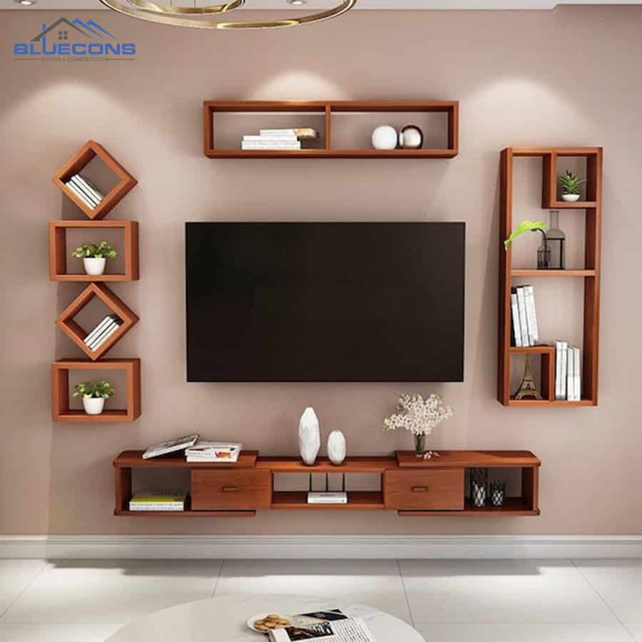 Mẫu tủ gỗ phòng khách treo tường hiện đại