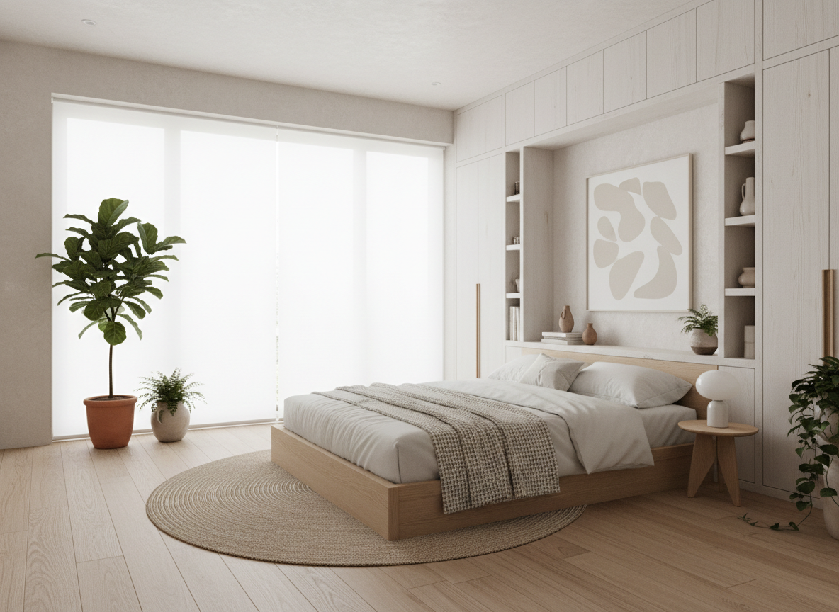 Noi That Phong Ngu Phong Cach Japandi 2025 Giuong Thap Toi Gian Tu Am Tuong