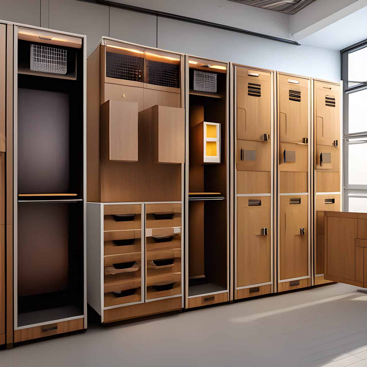 Production of MFC wooden locker cabinets Production of MFC wooden locker cabinets