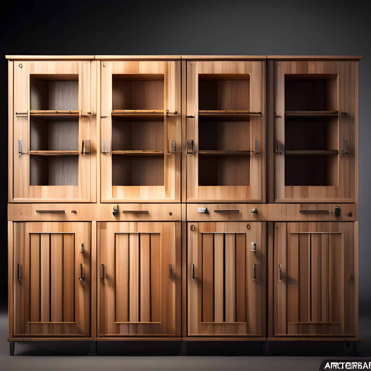 MFC industrial wood toy cabinet MFC industrial wood toy cabinet 3D render, composite, by artgerm, art germ, Cinematic Lighting