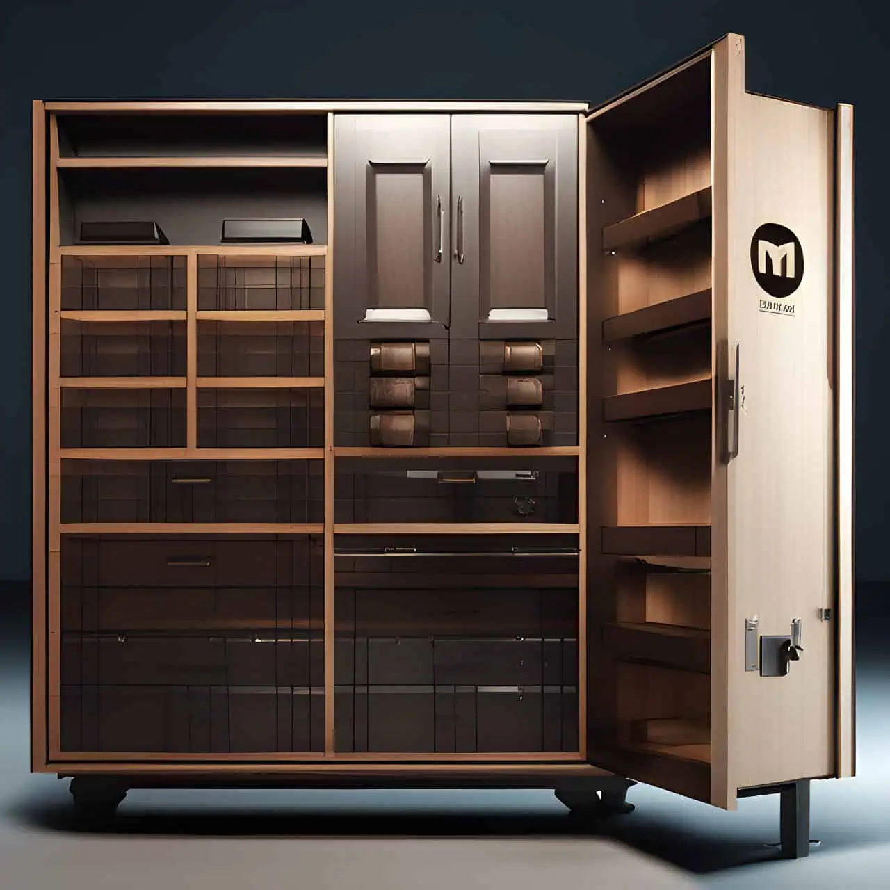 MFC industrial wood toy cabinet MFC industrial wood toy cabinet 3D render, composite, by artgerm, art germ, Cinematic Lighting