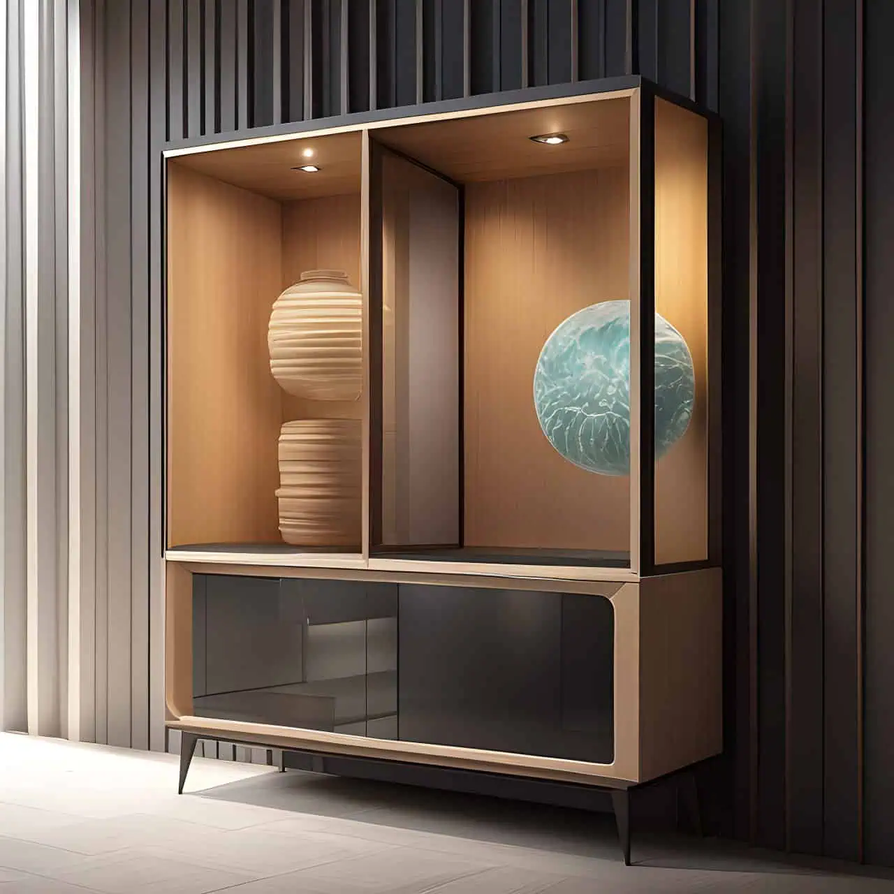 Modern MDF display cabinet 20m2 Modern MDF display cabinet 20m2 3D render, composite, by artgerm, art germ, Cinematic Lighting