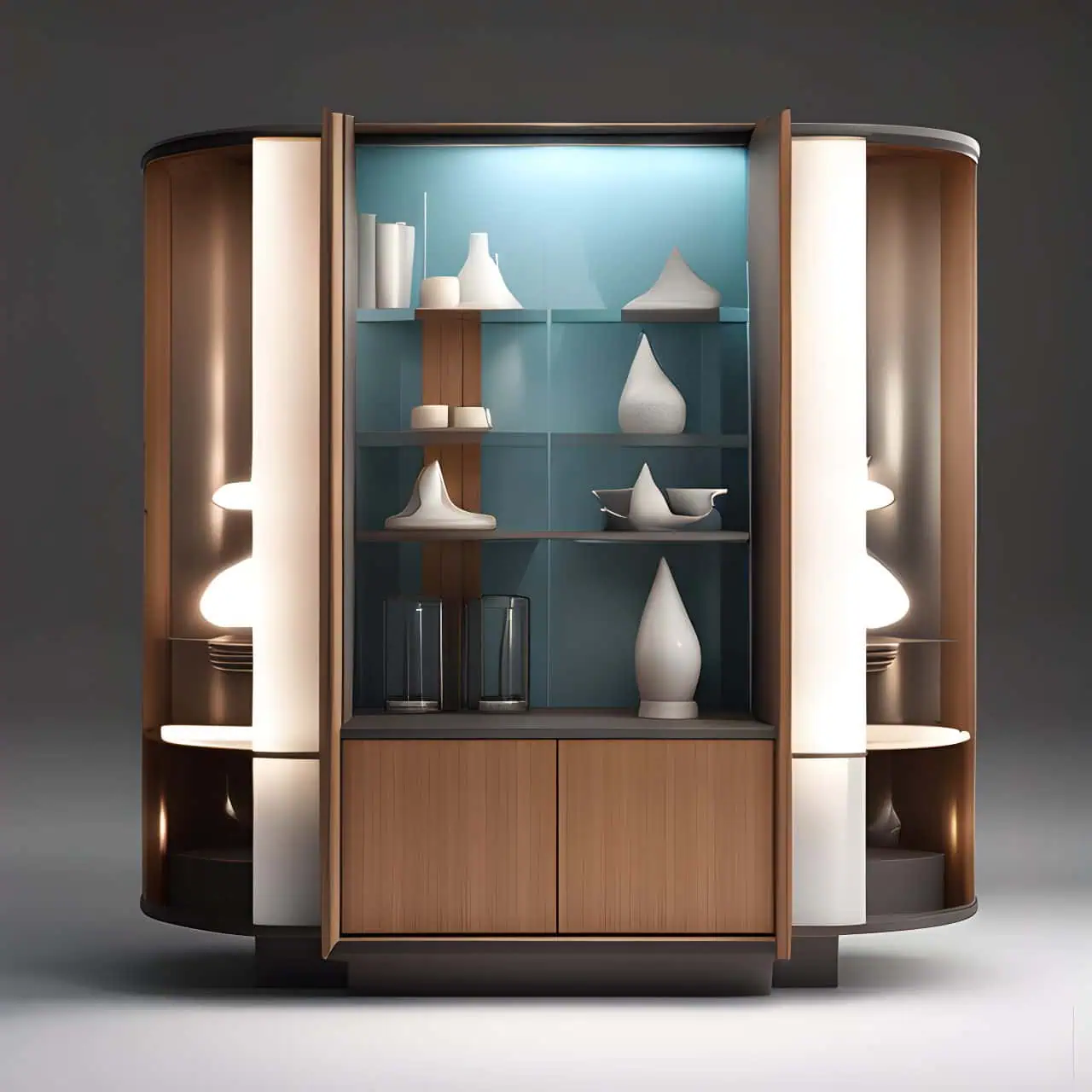 Modern MDF display cabinet 50m2 Modern MDF display cabinet 50m2 3D render, composite, by artgerm, art germ, Cinematic Lighting