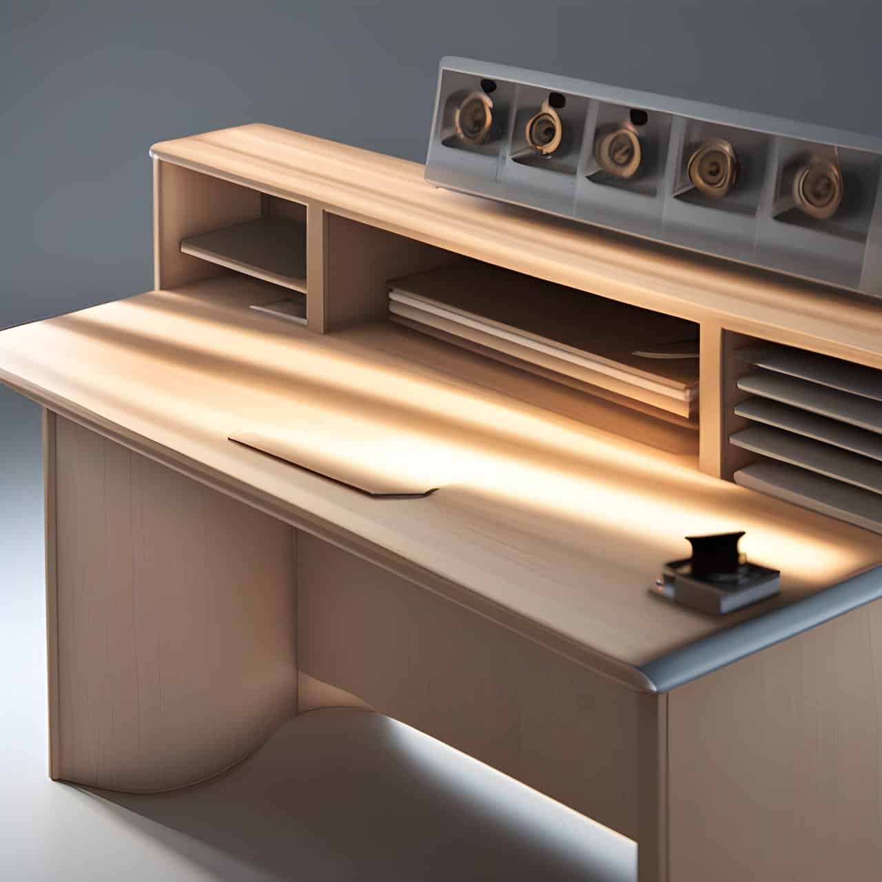 MFC wooden desk construction MFC wooden desk construction 3D render, composite, by artgerm, art germ, Cinematic Lighting