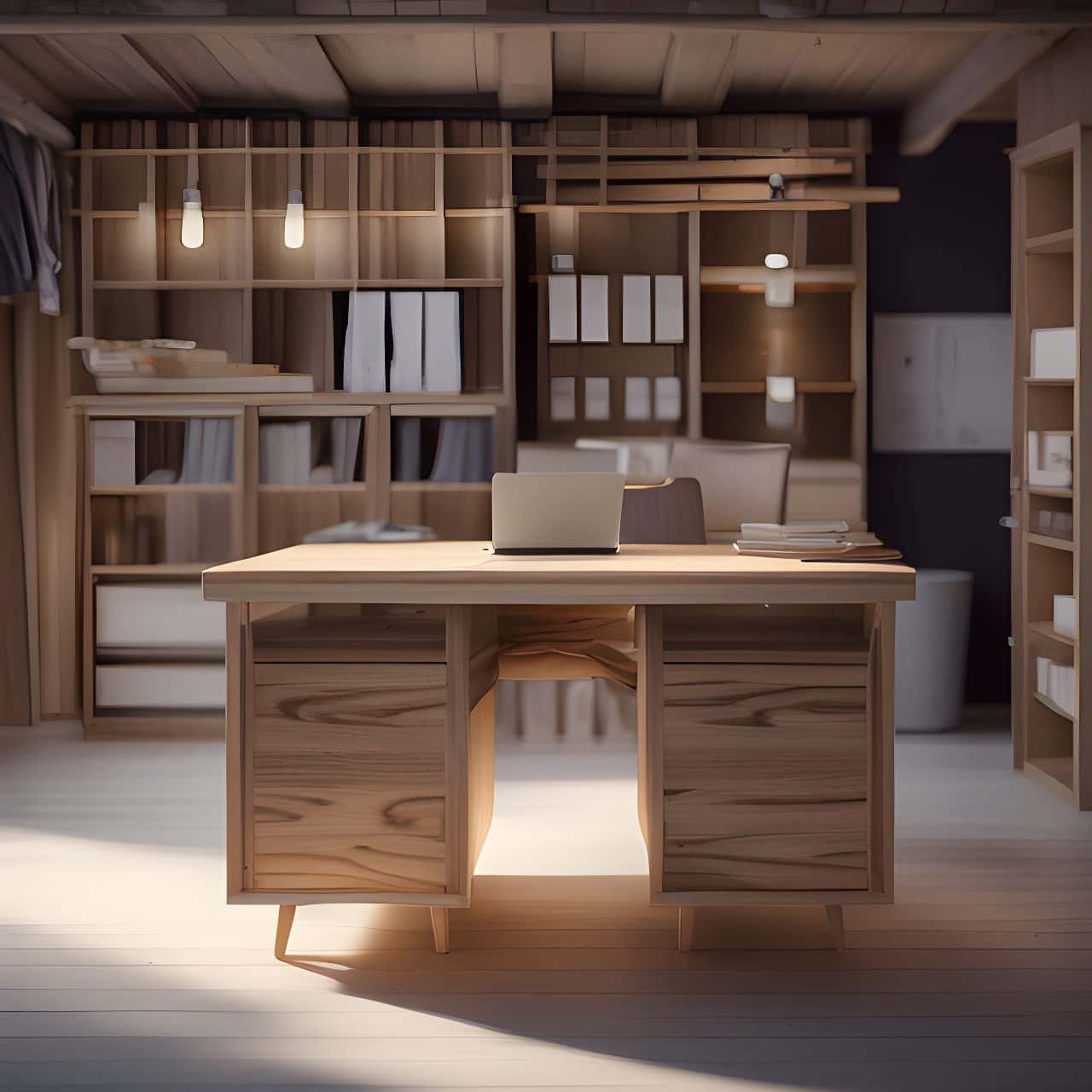 MFC wooden desk construction MFC wooden desk construction 3D render, composite, by artgerm, art germ, Cinematic Lighting