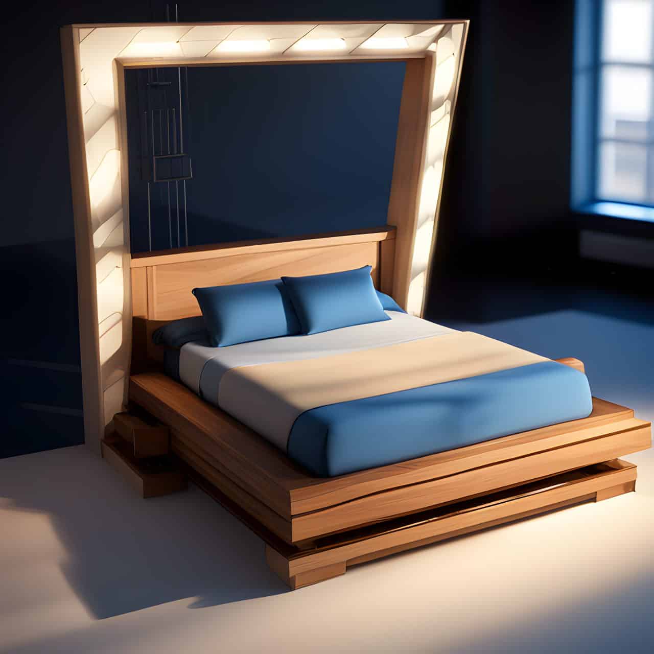 MFC wooden bed production MFC wooden bed production 3D render, composite, by artgerm, art germ, Cinematic Lighting