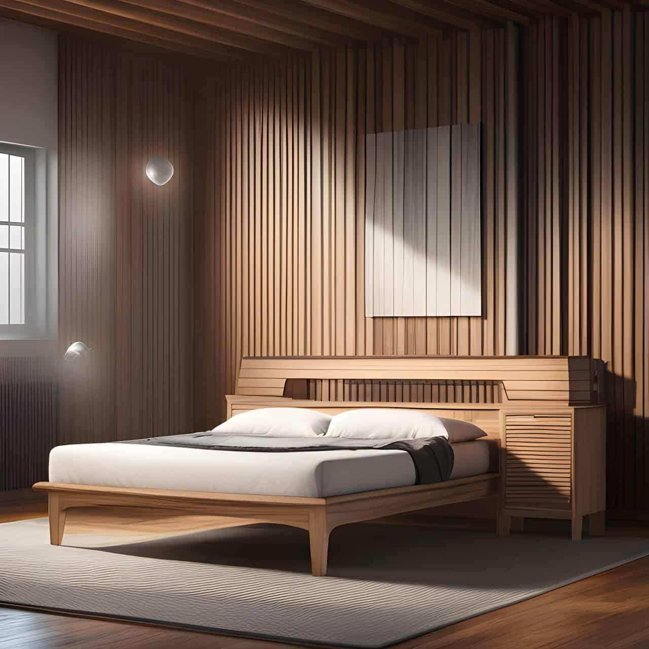 MFC wooden bed production MFC wooden bed production 3D render, composite, by artgerm, art germ, Cinematic Lighting