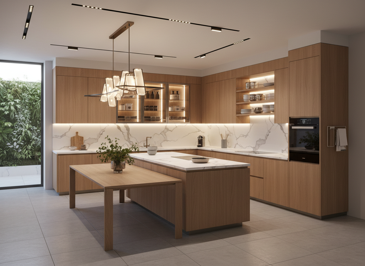 Phong Bep Nha Pho Cao Cap 2025 Tu Bep Chu L Mat Da Quartz Trang Van May