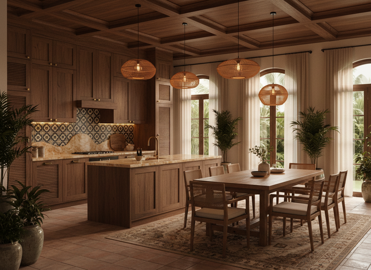 Phong Bep Va Phong An Phong Cach Indochine Tu Bep Go Soi Hoac Oc Cho Ban An Go