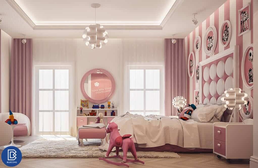 Phòng ngủ bé gái với tông hồng dễ thương