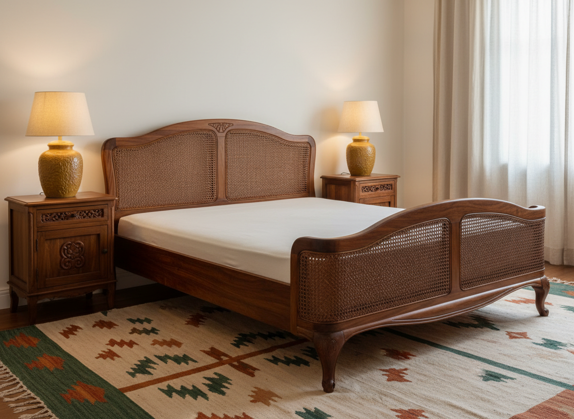 Phong Ngu Nha Pho Indochine Giuong Go Bo Cong Kieu Dong Duong Tab Go Cham Khac Nhe