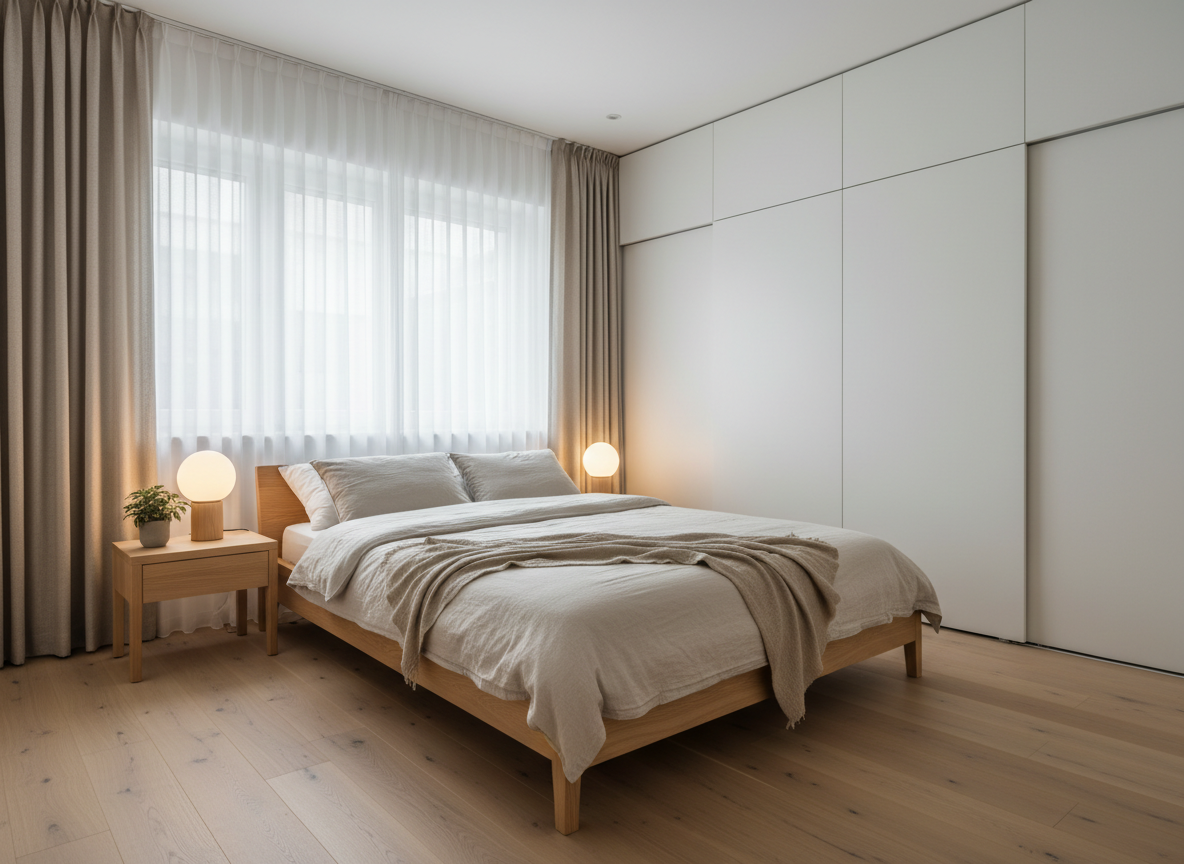 Phong Ngu Nha Pho Toi Gian Giuong Thap Go Tu Nhien Tu Quan Ao Am Tuong Cua Lua