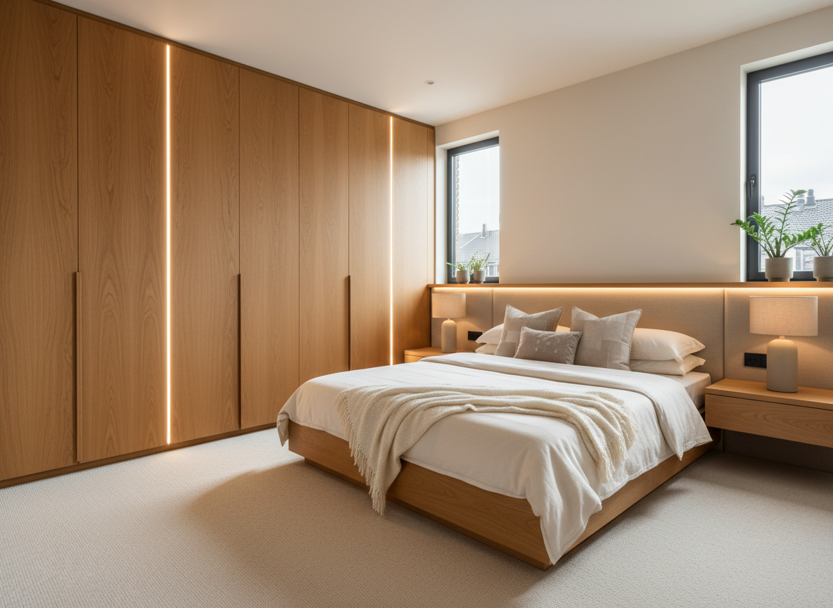 Phong Ngu Nha Pho Voi Noi That Go Cong Nghiep Mdf Loi Xanh Tu Ao Kich Tran