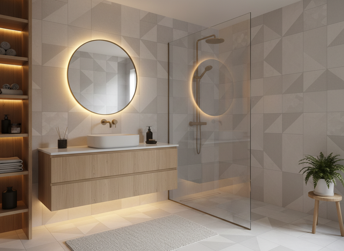 Phong Tam Phong Cach Scandinavian Trong Nha Pho Gach Trang Xam Sang Lavabo Go Sang