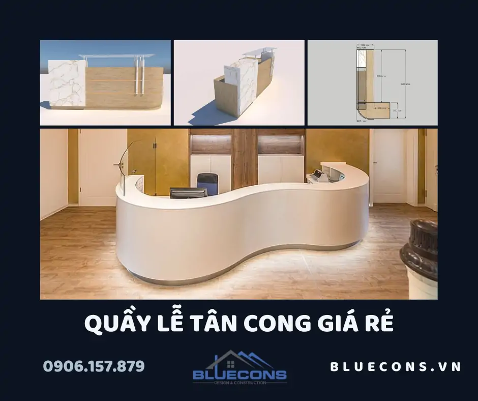 Quầy lễ tân cong đẹp giá rẻ được ưa chuộng nhất tại TPHCM với thiết kế hiện đại đẹp mắt