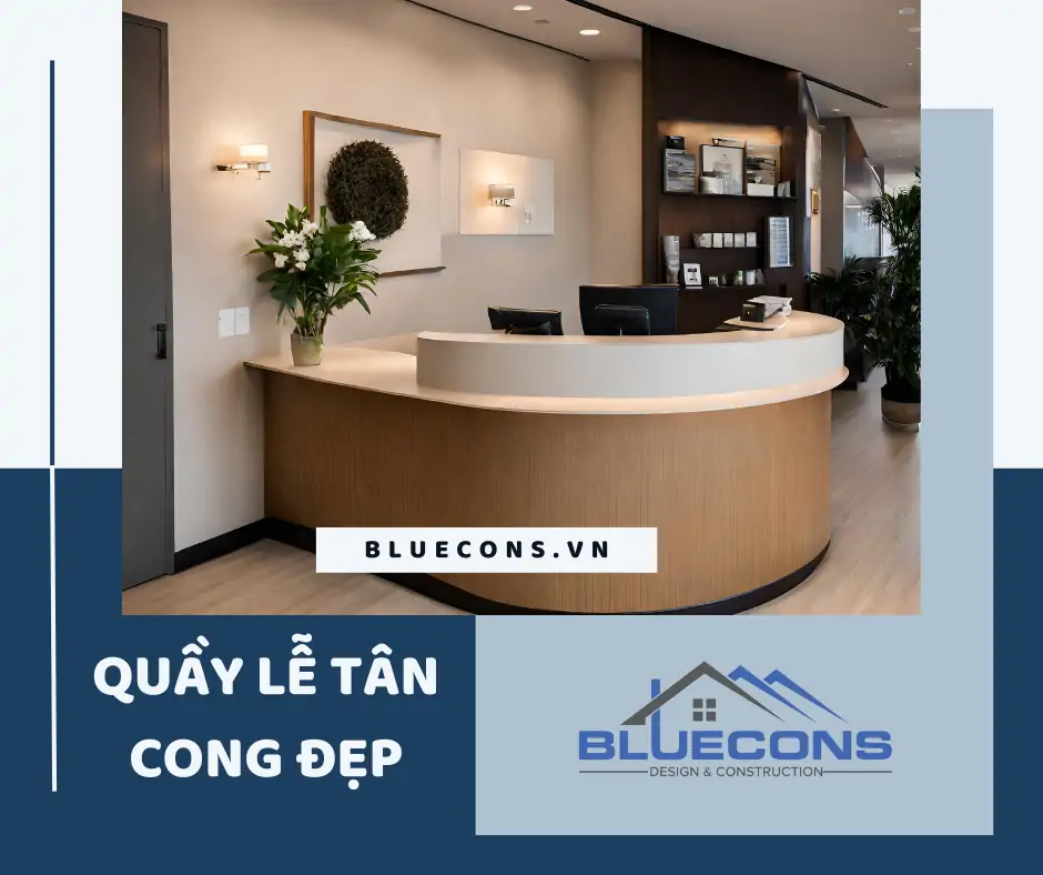 Quầy lễ tân cong đẹp, thiết kế quầy lễ tân giá rẻ thịnh hành 2024