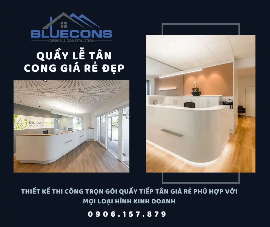 Quầy lễ tân cong giá rẻ đẹp, thiết kế thi công quầy lễ tân cong giá rẻ nhất 2024