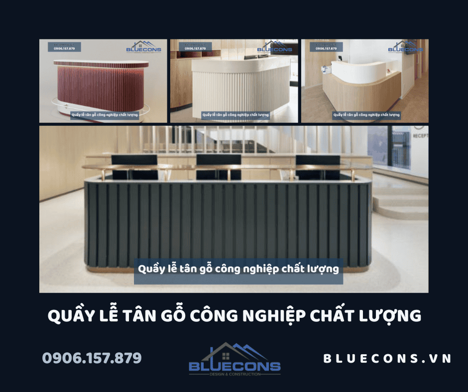 Quầy lễ tân gỗ công nghiệp chất lượng thiết kế sang trọng thịnh hành 2024